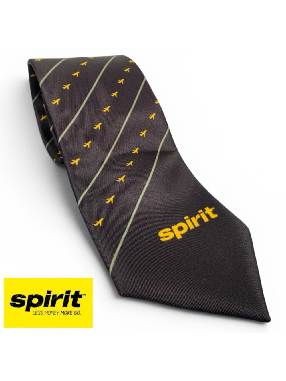 Spirit Airlines Employee Uniform Tie Black Yellow Airplane Logo Neck Tie